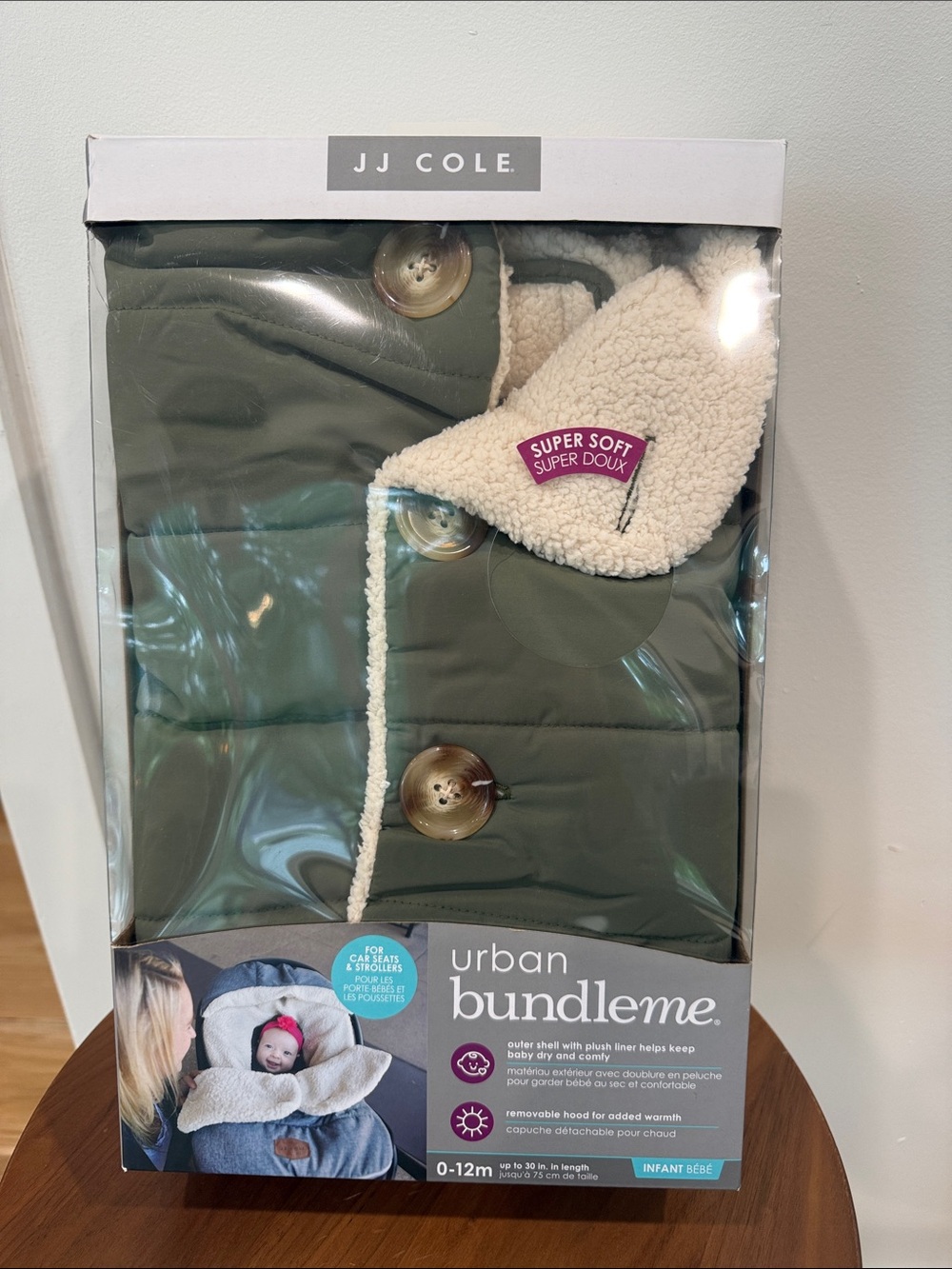 JJ Cole Olive Green Infant Bundleme with Cream Sherpa Lining